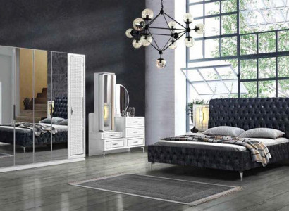 Bedroom Bed Bedside table Chest of drawers Mirror Wardrobe Chesterfield 5pcs.